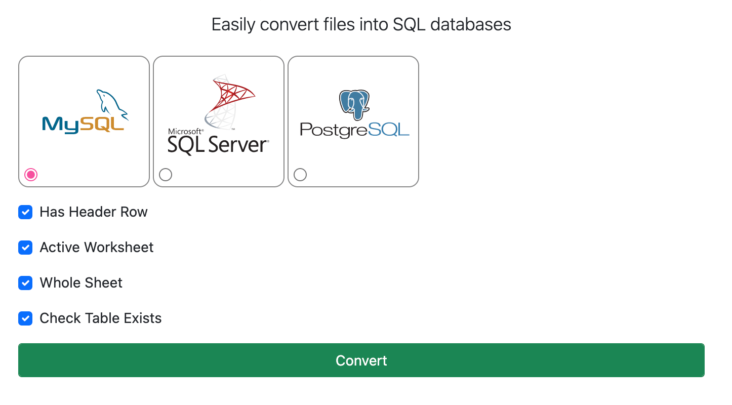 Choose your database conversion options