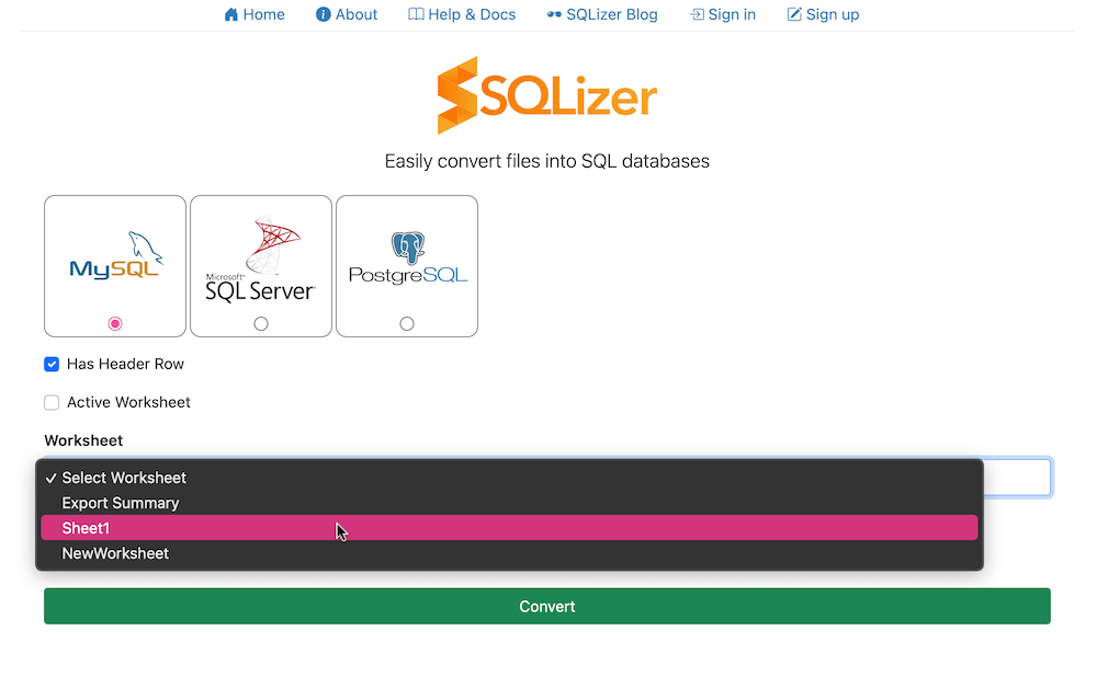 New worksheet detection UI in SQLizer v3.0.9